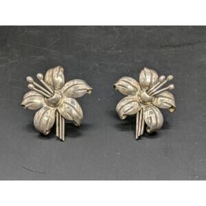 Vintage Maricela Taxco Mexico Sterling 3D Flower Lily Screw Back Earrings